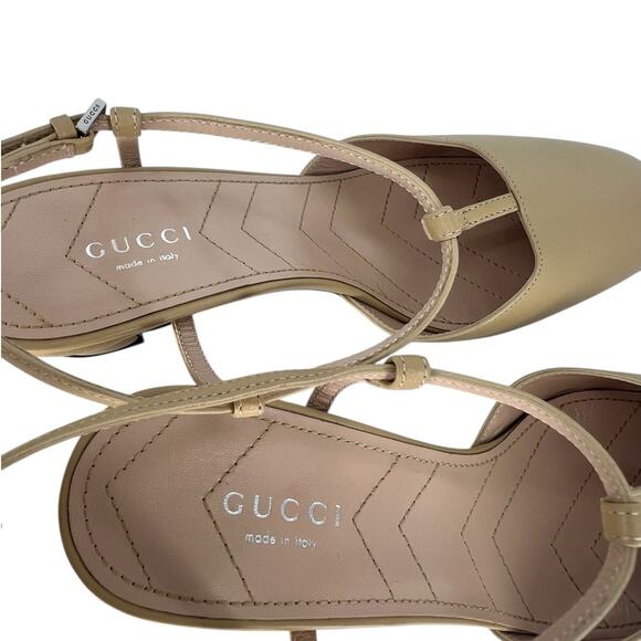 Gucci Nappa Leather T-Strap Marmont Double G Sand Slingback 37 - Picture 14 of 16